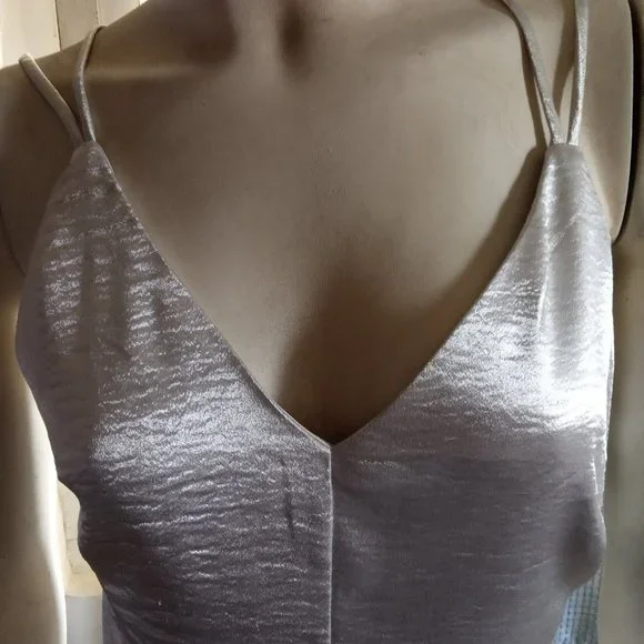 H&M Sexy Silver Satin Slip Camisole Asymmetric Dress - S - Picture 3 of 9